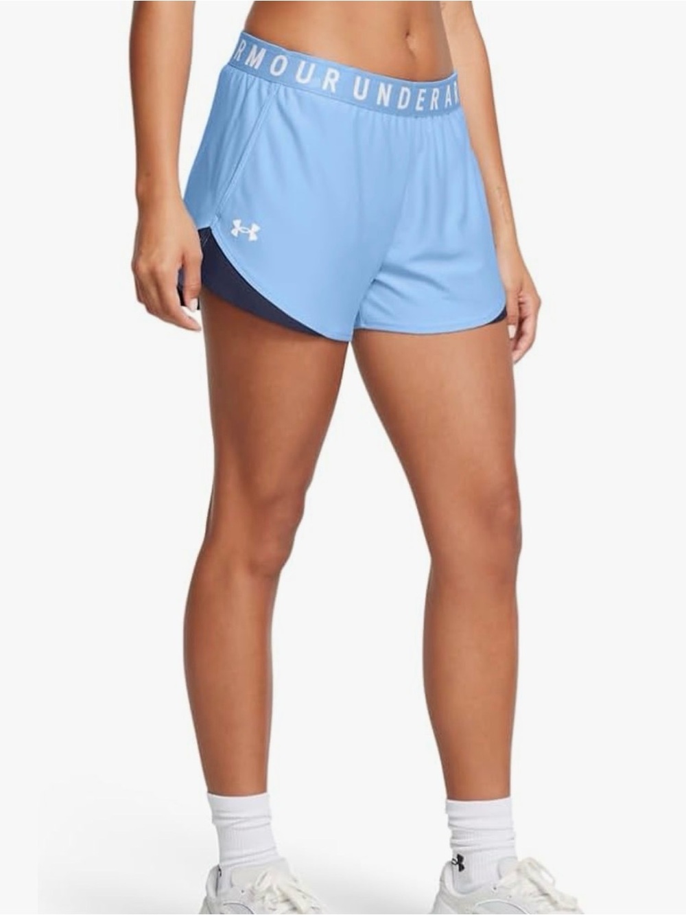 Women’s Under Armour Light Blue Athletic Shorts with Navy Trim EUC sz small